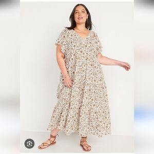Old Navy Cream Maxi Dress with Brown Floral Print